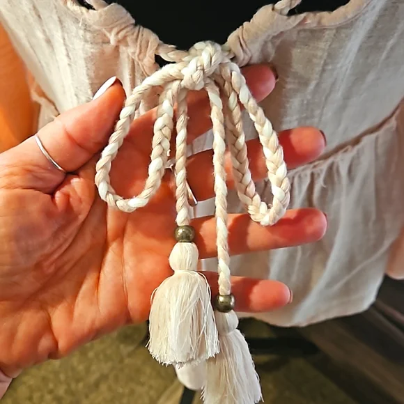 NWOT "JESSICA SIMPSON" MUSLIN OPEN SHOULDER PLUNGE NECK & BRAIDED BACK LINE SZ-M - Picture 7 of 8